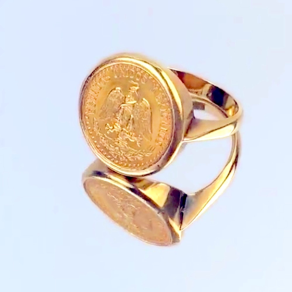 22K 1945 DOS PESOS COIN RING MOUNTED ON SOLID 14K SETTING! THIS IS A FLASH SALE! - Picture 2 of 16
